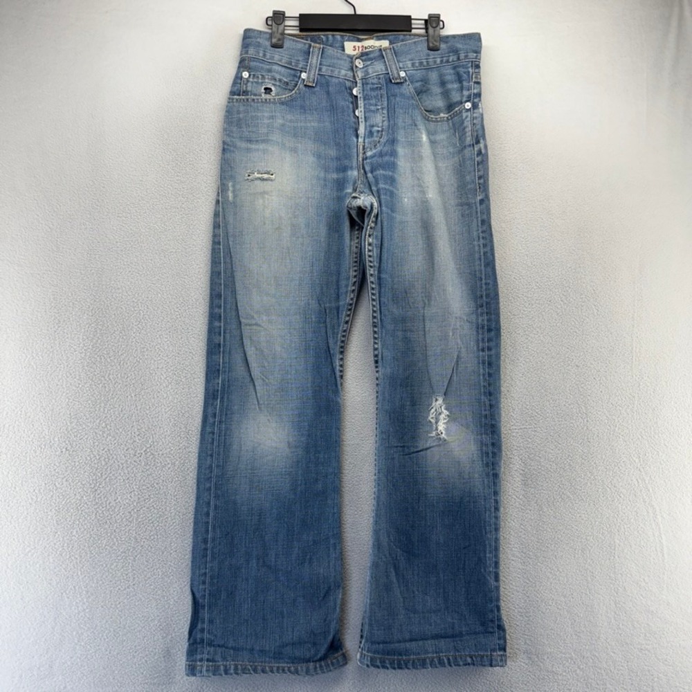 Vintage Levis Jeans Mens 30x34 Fits 30x30 Blue 512 Bootcut Distressed Hemmed y2k